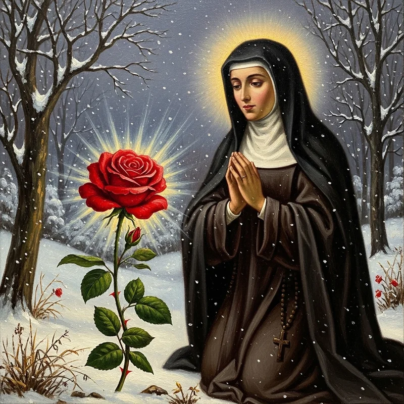 Święta Rita z Cascii: Patronka spraw trudnych i beznadziejnych. - Cuda Świętej Rity: O róży w środku zimy i namacalnych znakach jej wstawiennictwa.