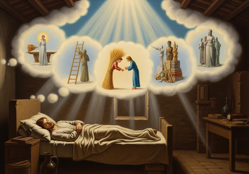 Sen proroka Jozefa: arcykapłan, drabina, snopy zboża, posągi.