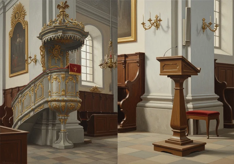 Tradycyjna ambona i nowoczesna ambonka w kościele.