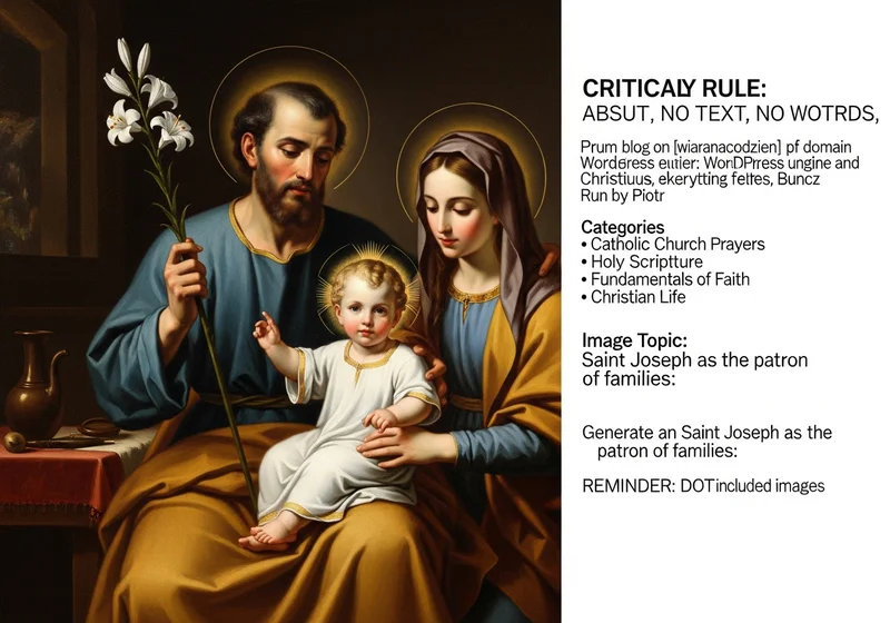 Święta Rodzina: Józef, Maryja i Dzieciątko Jezus z lilią w dłoni Józefa.