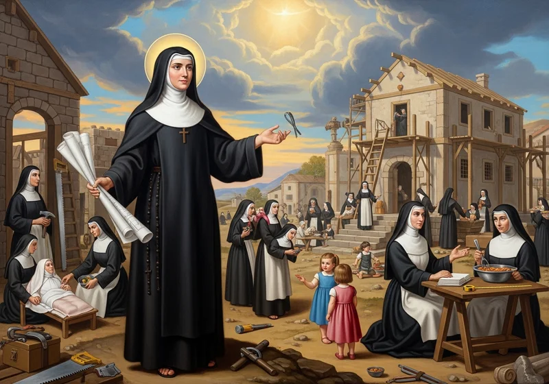 Św. Paulina z towarzyszkami buduje i opiekuje się chorymi, przykładając się do rozwijania zgromadzenia.